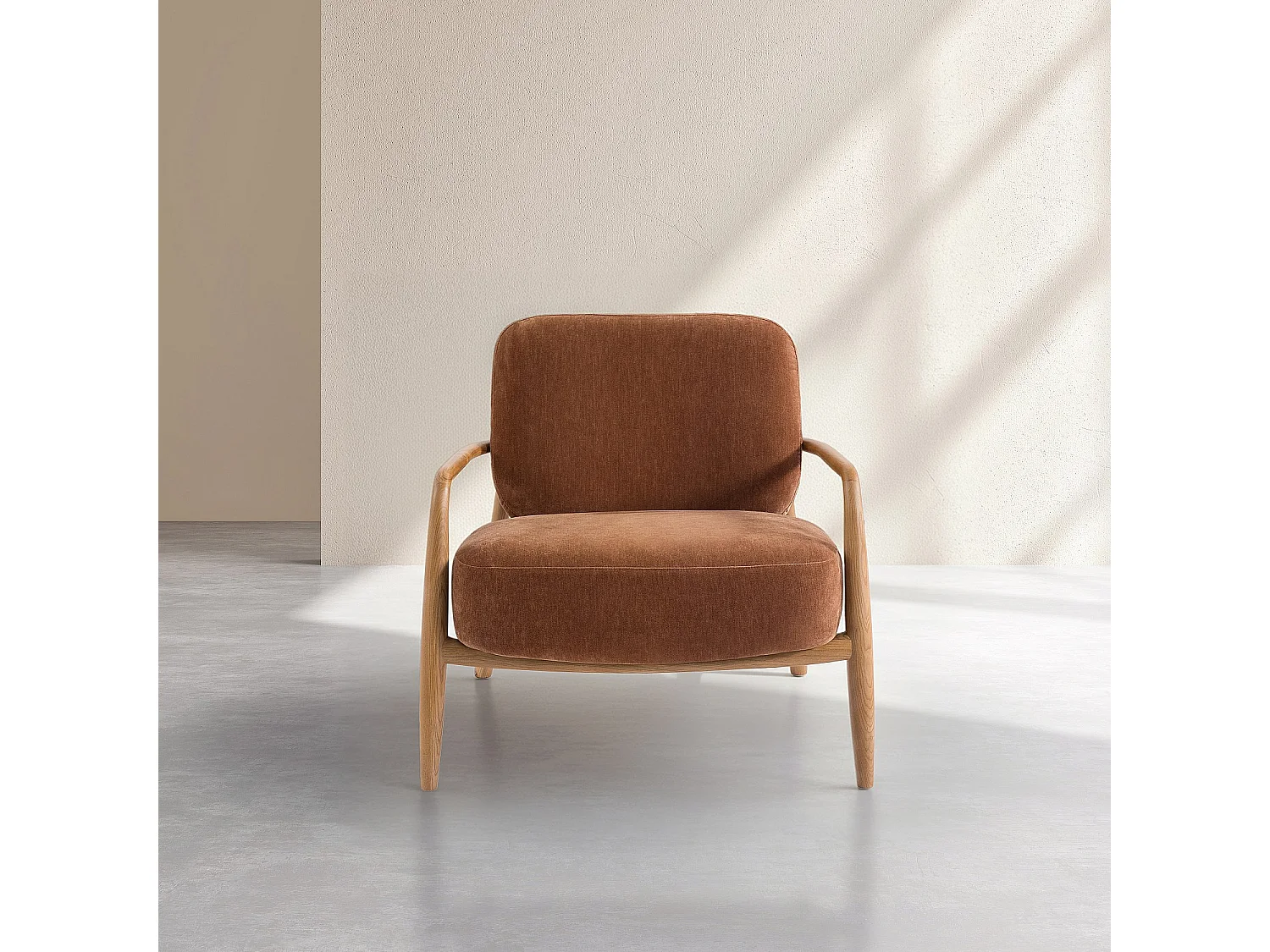 Habitat - Fauteuil en tissu et bois massif - Marron cuivré - Velika