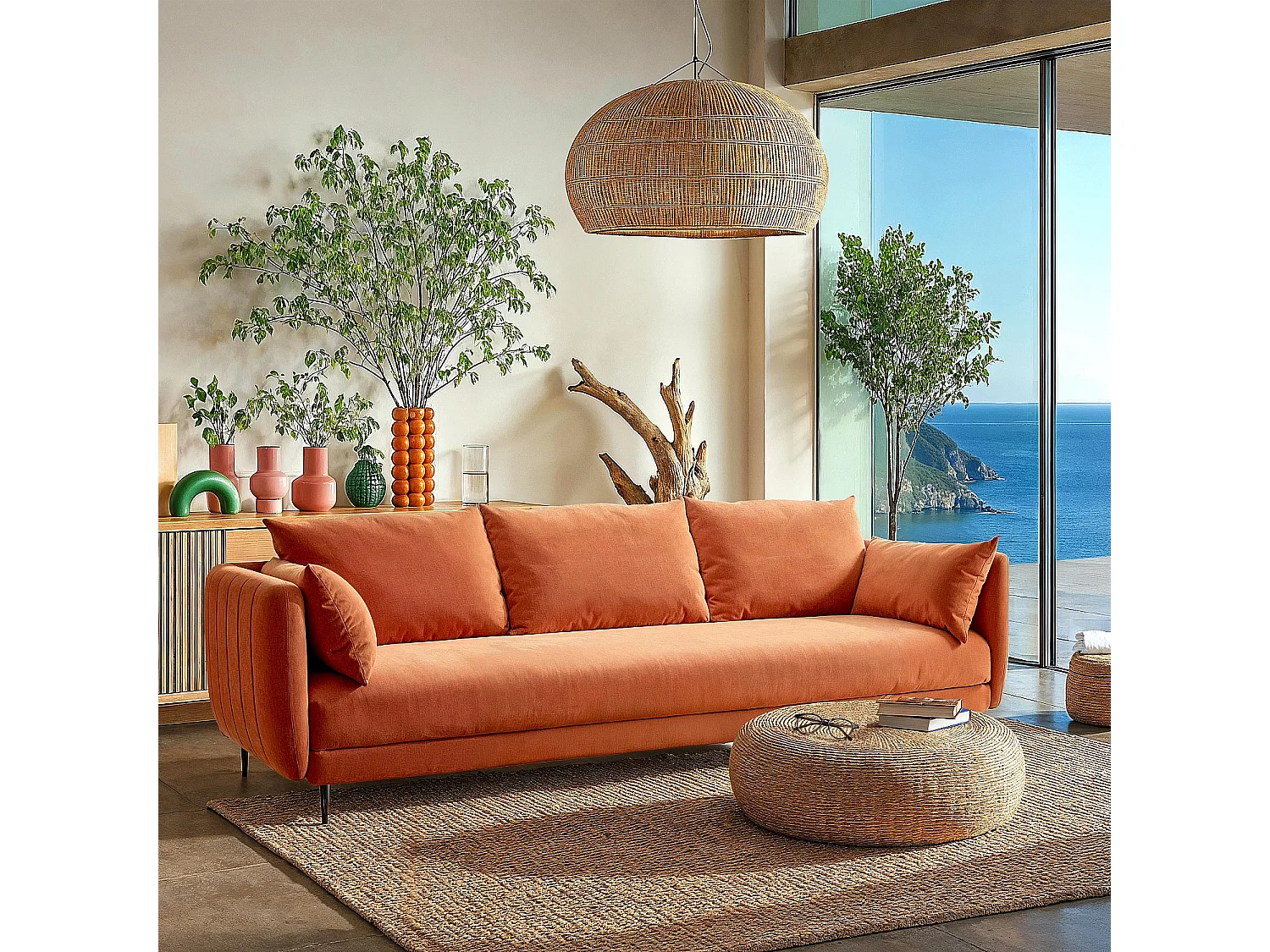 Habitat - Canapé 3 places en velours - Corail - Prague