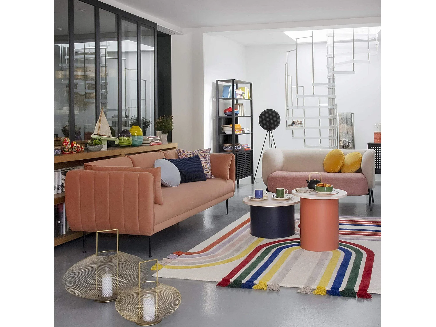 Habitat - Canapé 3 places en velours - Corail - Prague