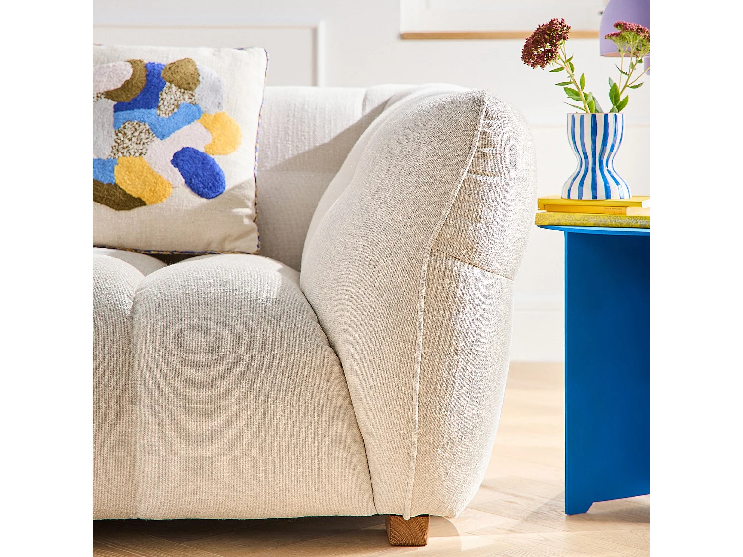 Habitat - Canapé 3 places en tissu bouclette courte Mira - Ivoire - Dalvi