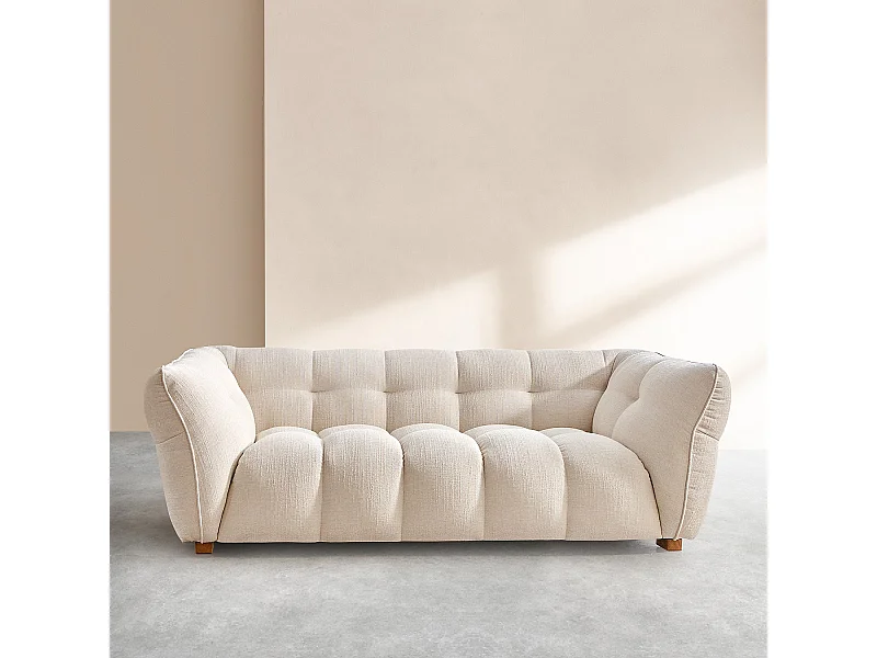 Habitat - Canapé 3 places en tissu bouclette courte Mira - Ivoire - Dalvi