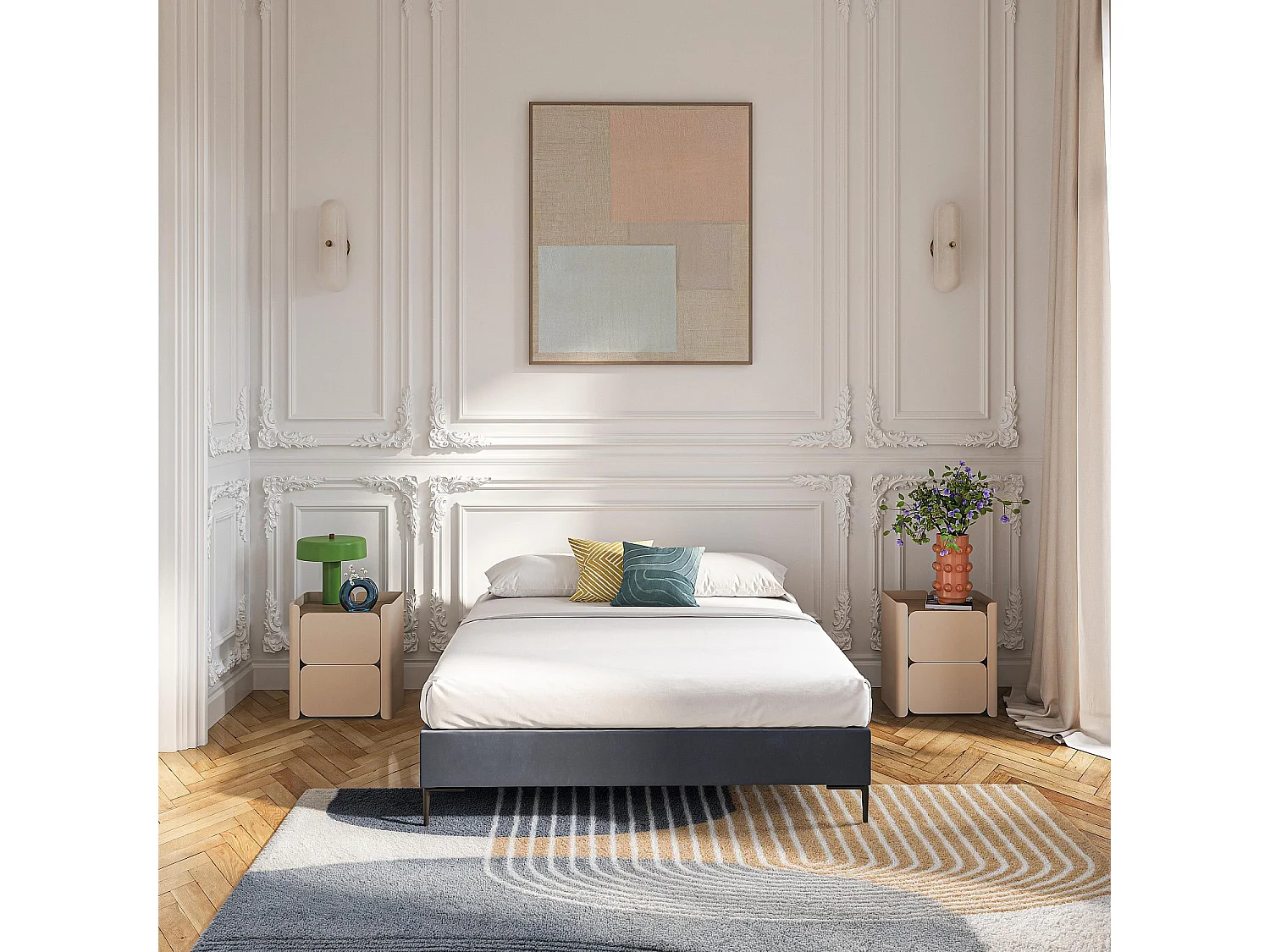 Sommier tapissier à lattes en tissu - 160 x 200 cm - Gris anthracite