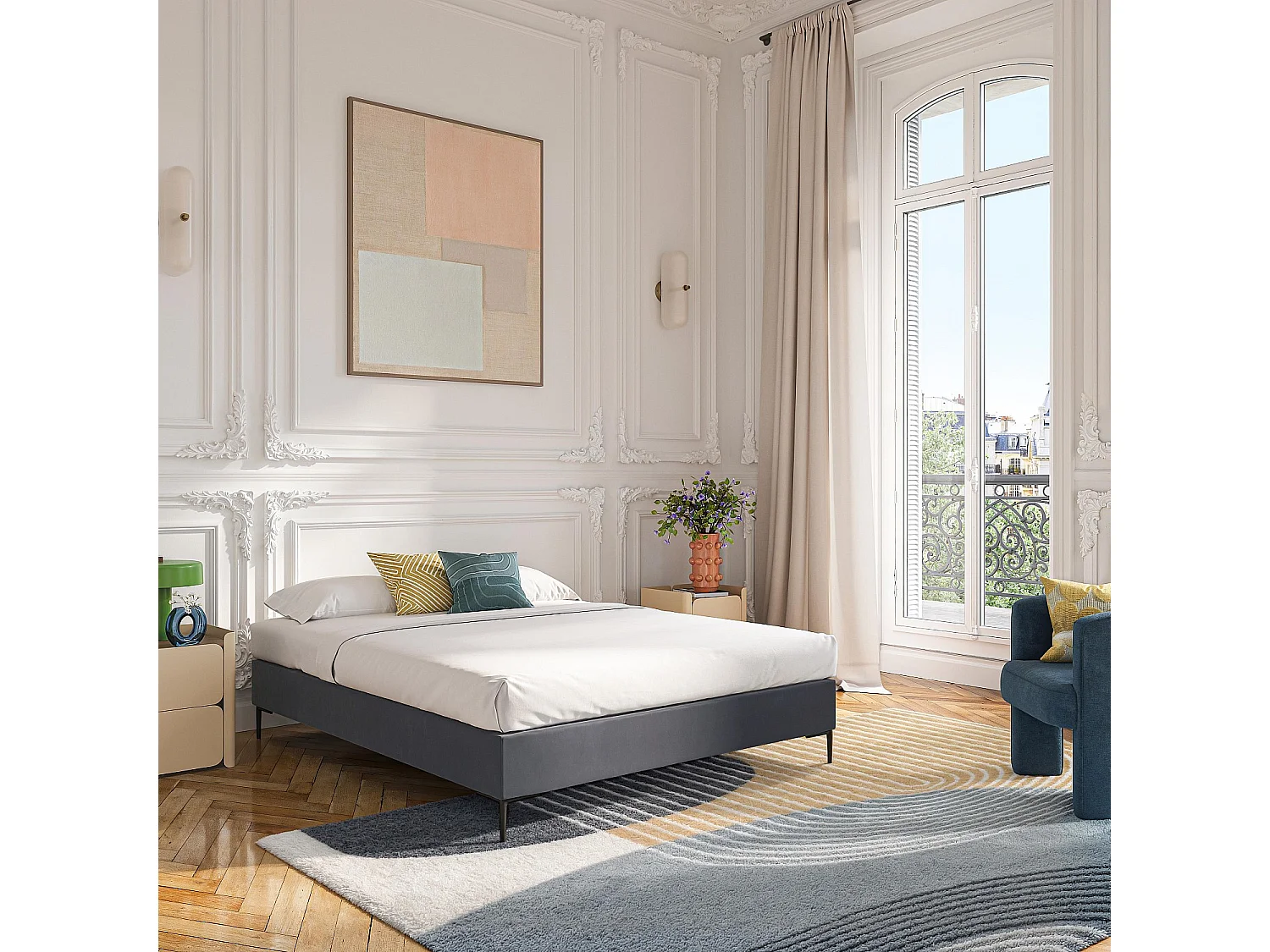 Sommier tapissier à lattes en tissu - 160 x 200 cm - Gris anthracite
