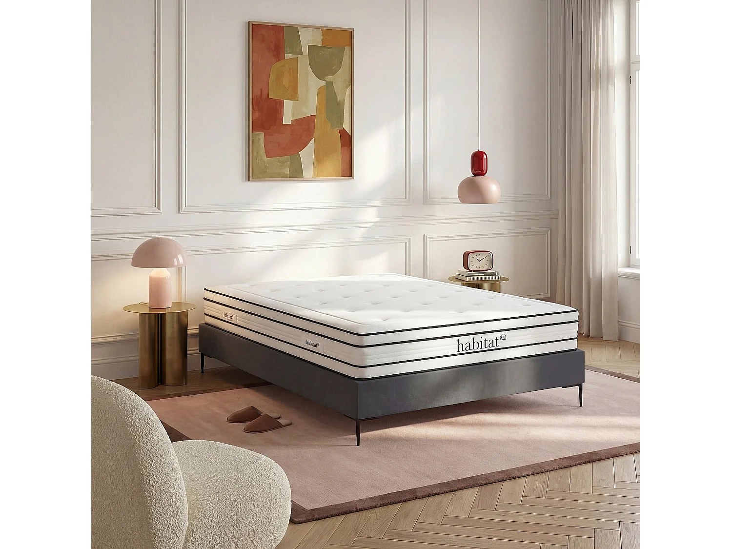 Sommier tapissier à lattes en tissu - 160 x 200 cm - Gris anthracite
