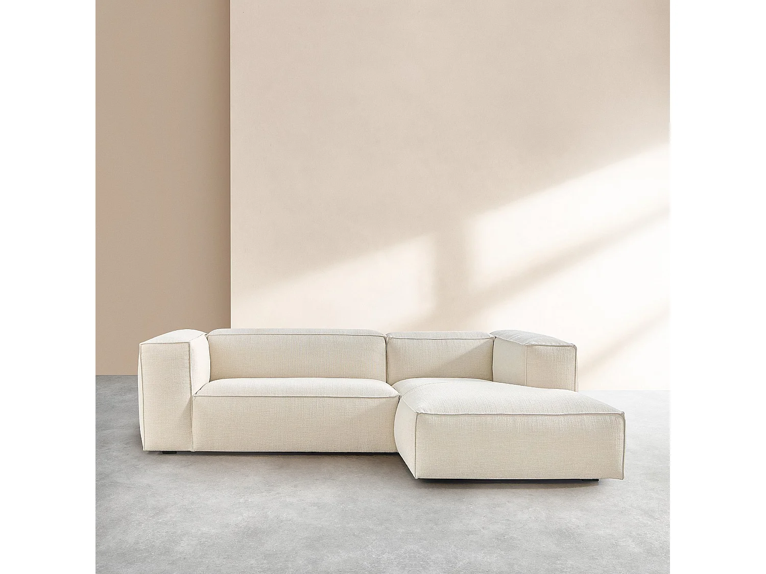 Canapé d'angle droit en tissu bouclette courte Mira - Ivoire