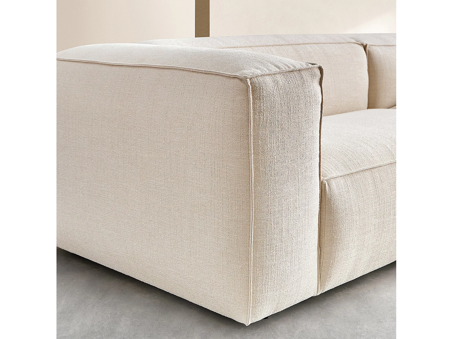 Canapé d'angle droit en tissu bouclette courte Mira - Ivoire