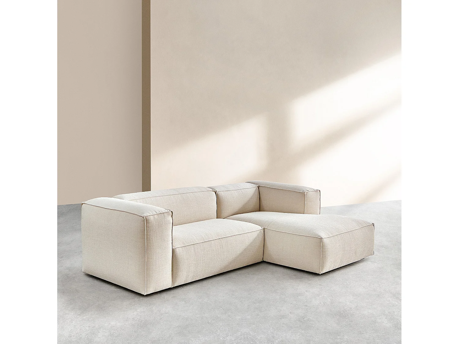 Canapé d'angle droit en tissu bouclette courte Mira - Ivoire