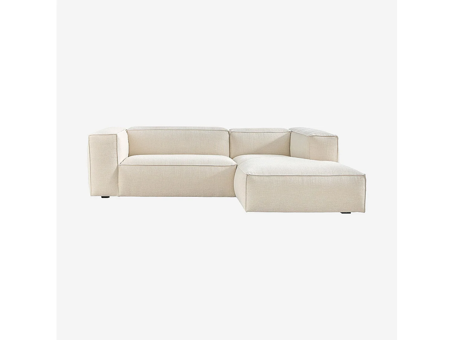 Canapé d'angle droit en tissu bouclette courte Mira - Ivoire