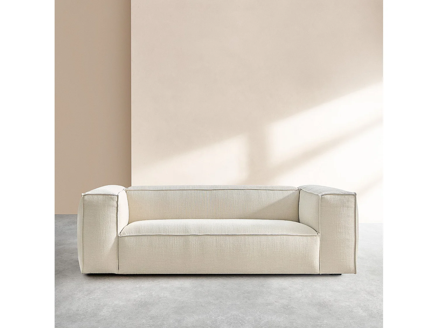 Habitat - Canapé 3 places en tissu bouclette courte Mira - Ivoire - Edwin