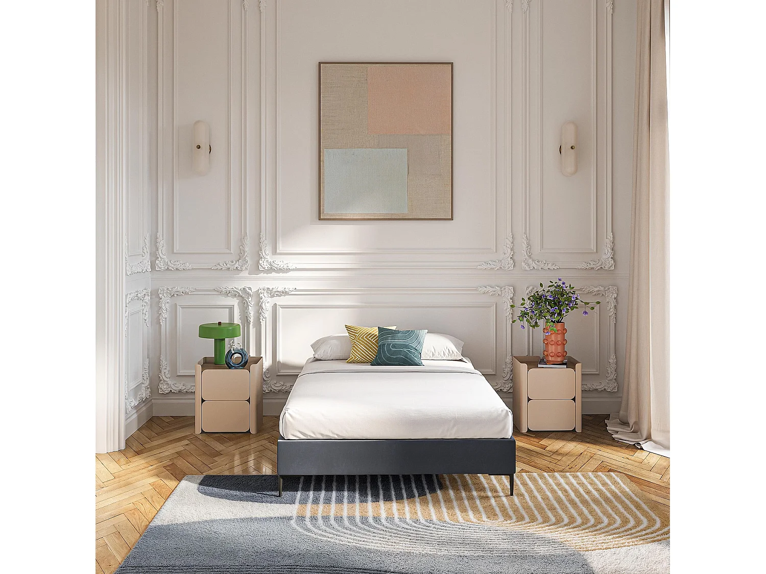 Sommier tapissier à lattes en tissu - 140 x 200 cm - Gris anthracite