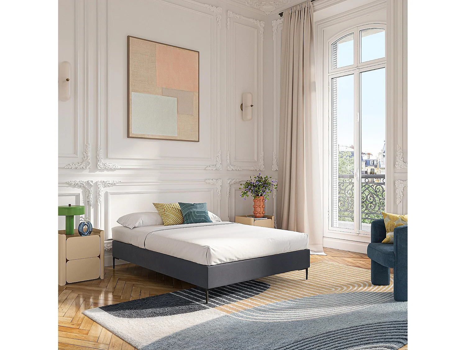 Sommier tapissier à lattes en tissu - 140 x 200 cm - Gris anthracite