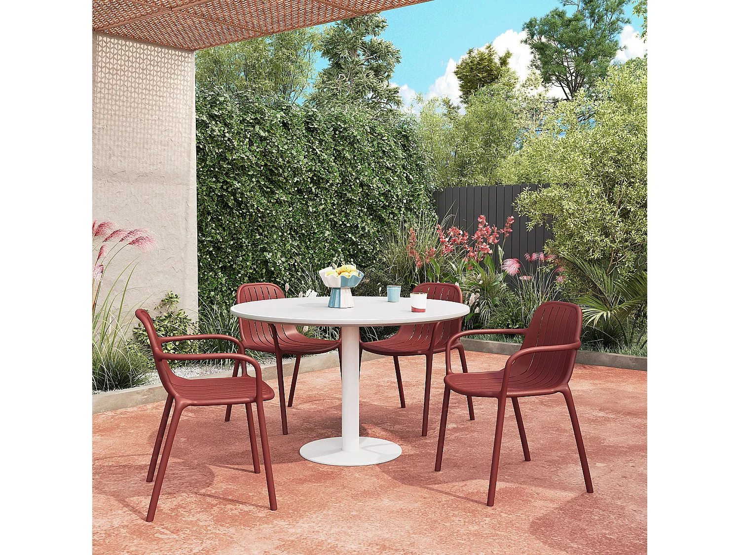 Lot de 2 chaises de jardin en polypropylène avec accoudoirs - Rouge parme