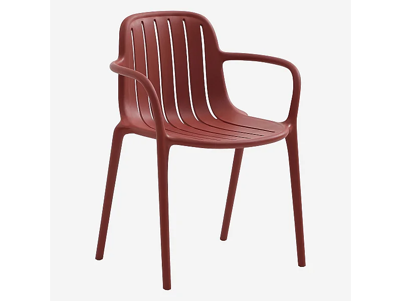 Habitat - Lot de 2 chaises de jardin en polypropylène avec accoudoirs - Rouge parme - Arzon