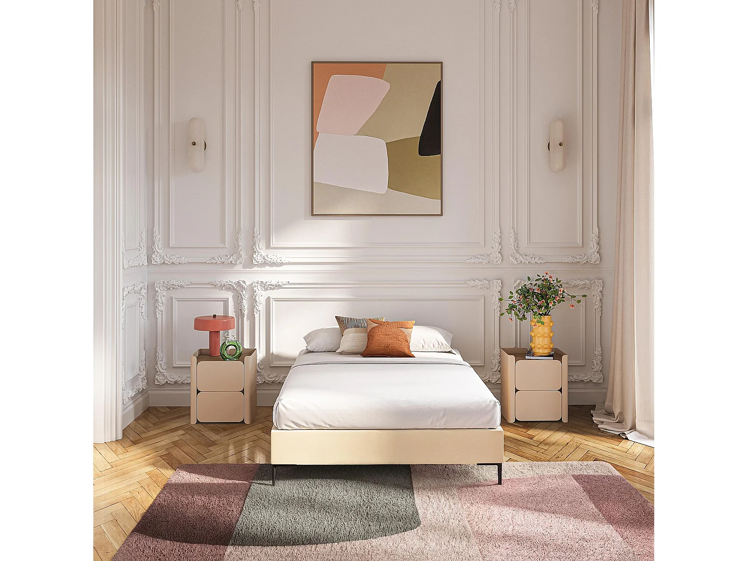 Sommier tapissier à lattes en tissu - 140 x 200 cm - Crème