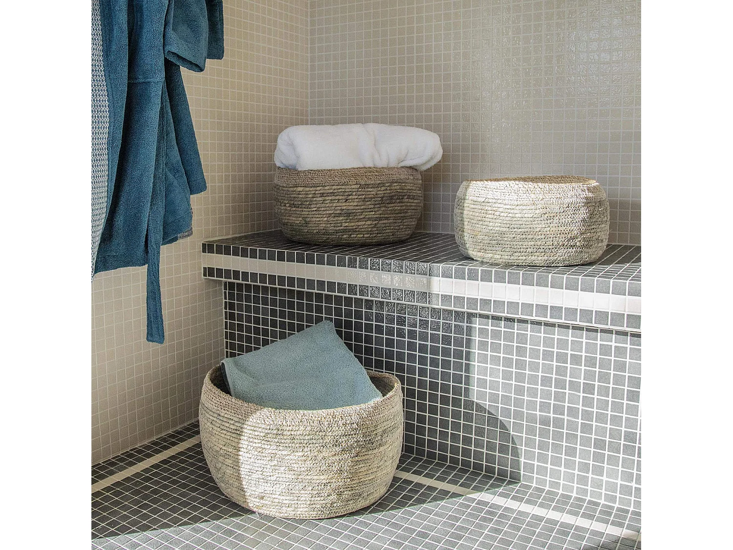 Habitat - Panier en jonc de mer - 36 x 18 cm - Vert - Ussar