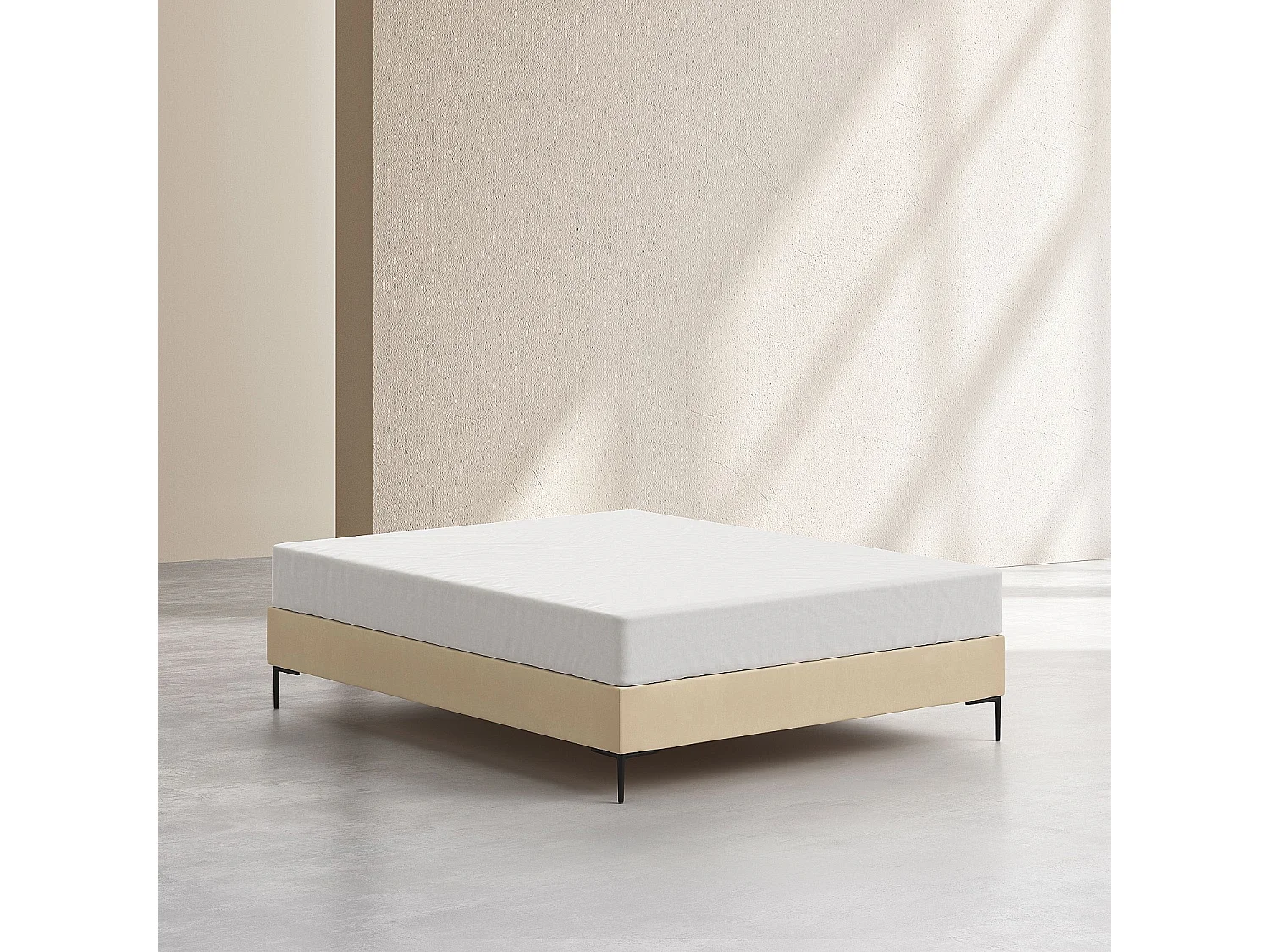 Sommier tapissier à lattes en tissu - 160 x 200 cm - Crème