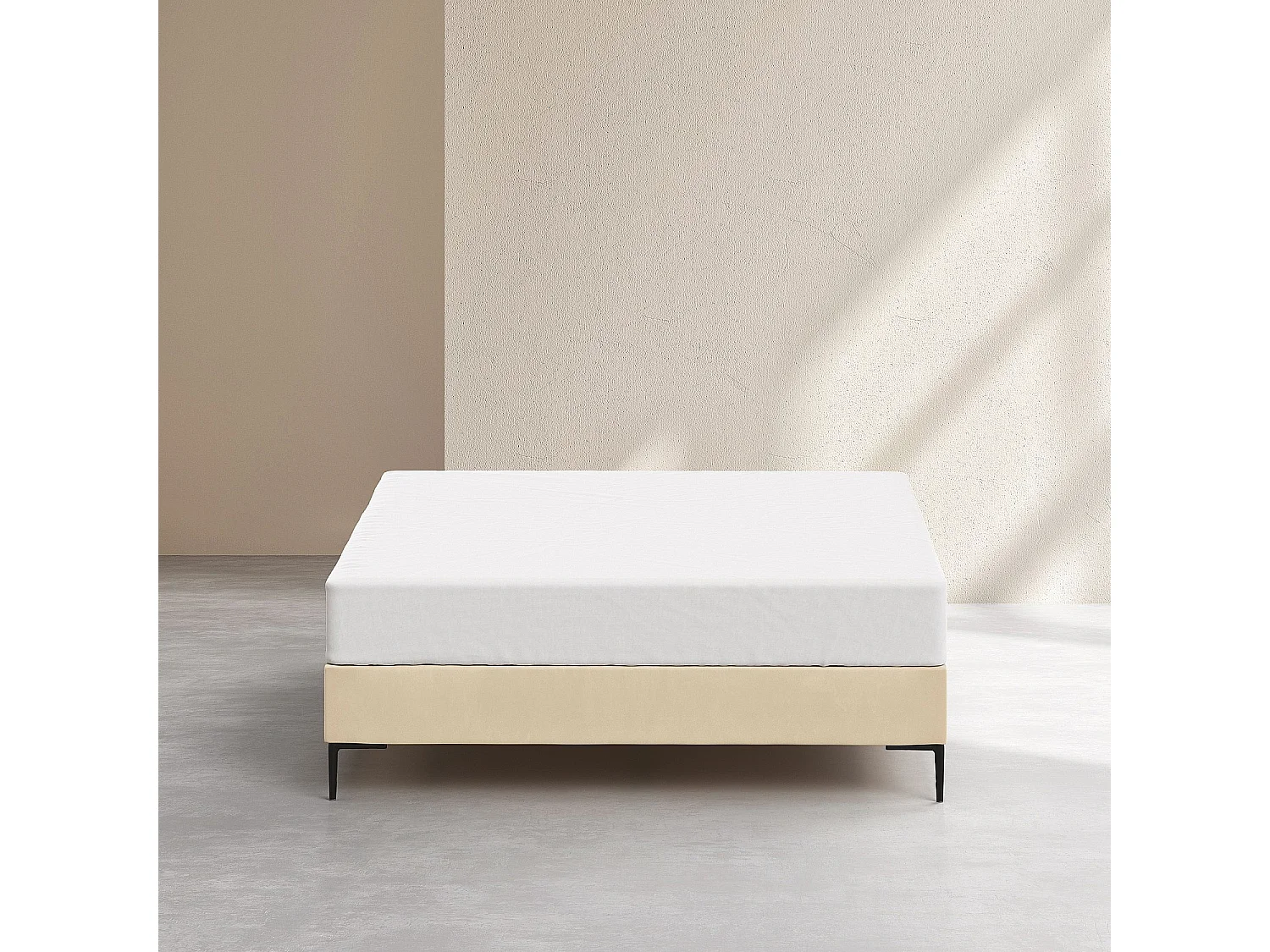 Sommier tapissier à lattes en tissu - 160 x 200 cm - Crème