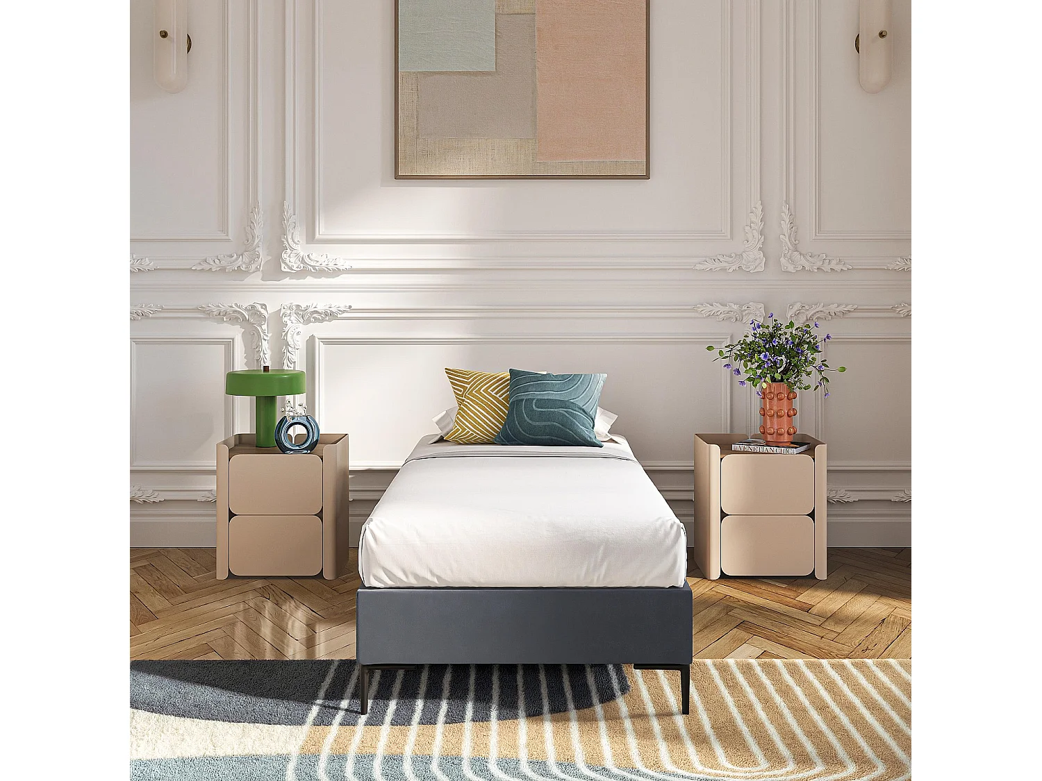 Sommier tapissier à lattes en tissu - 90 x 200 cm - Gris anthracite