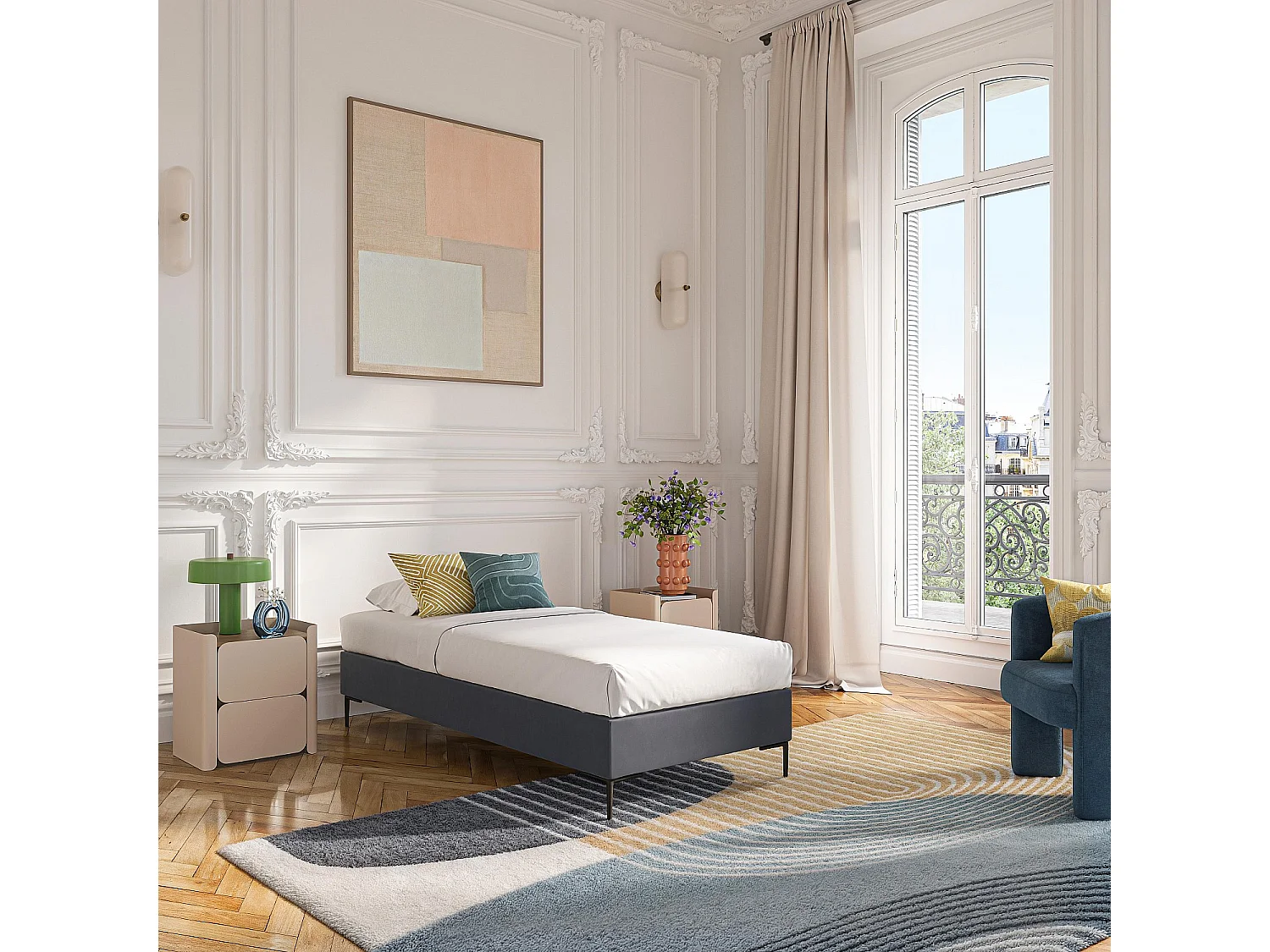 Sommier tapissier à lattes en tissu - 90 x 200 cm - Gris anthracite