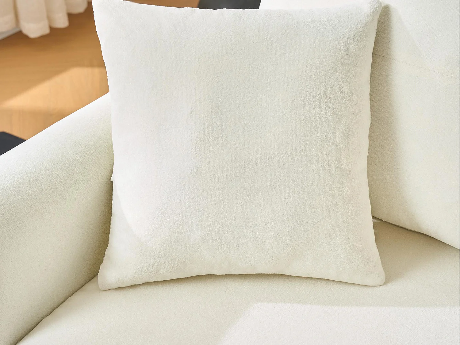Canapé d'angle convertible 4 places avec coffre en tissu beige