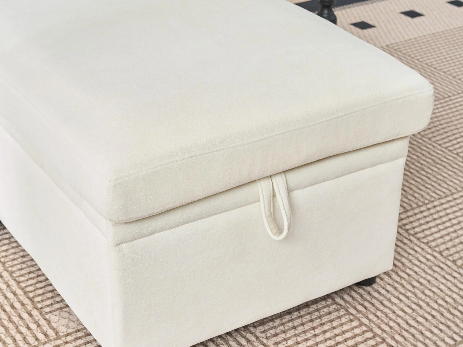 Canapé d'angle convertible 4 places avec coffre en tissu beige