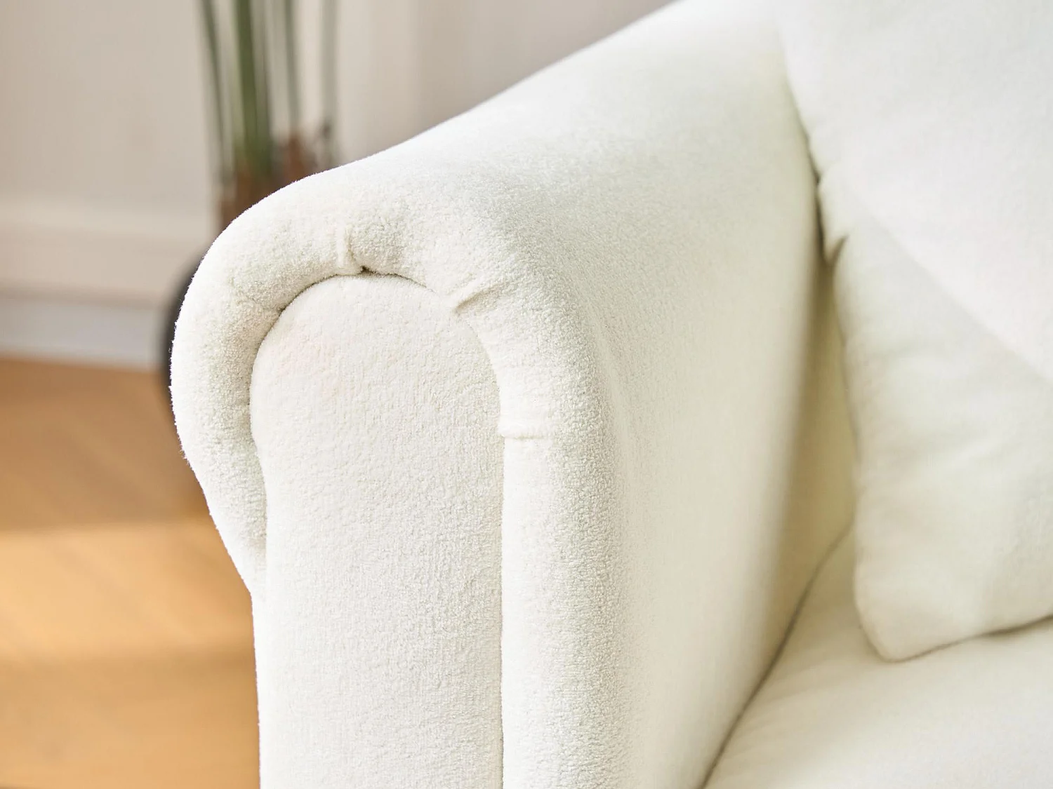 Canapé d'angle convertible 4 places avec coffre en tissu beige