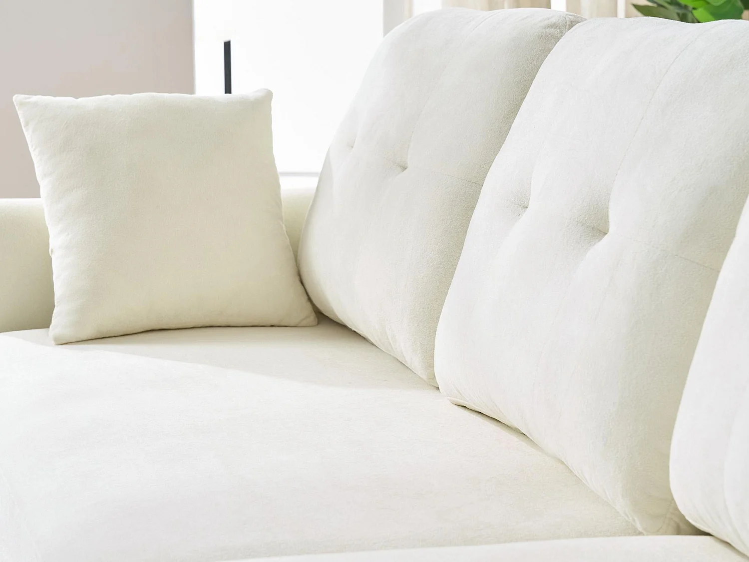 Canapé d'angle convertible 4 places avec coffre en tissu beige