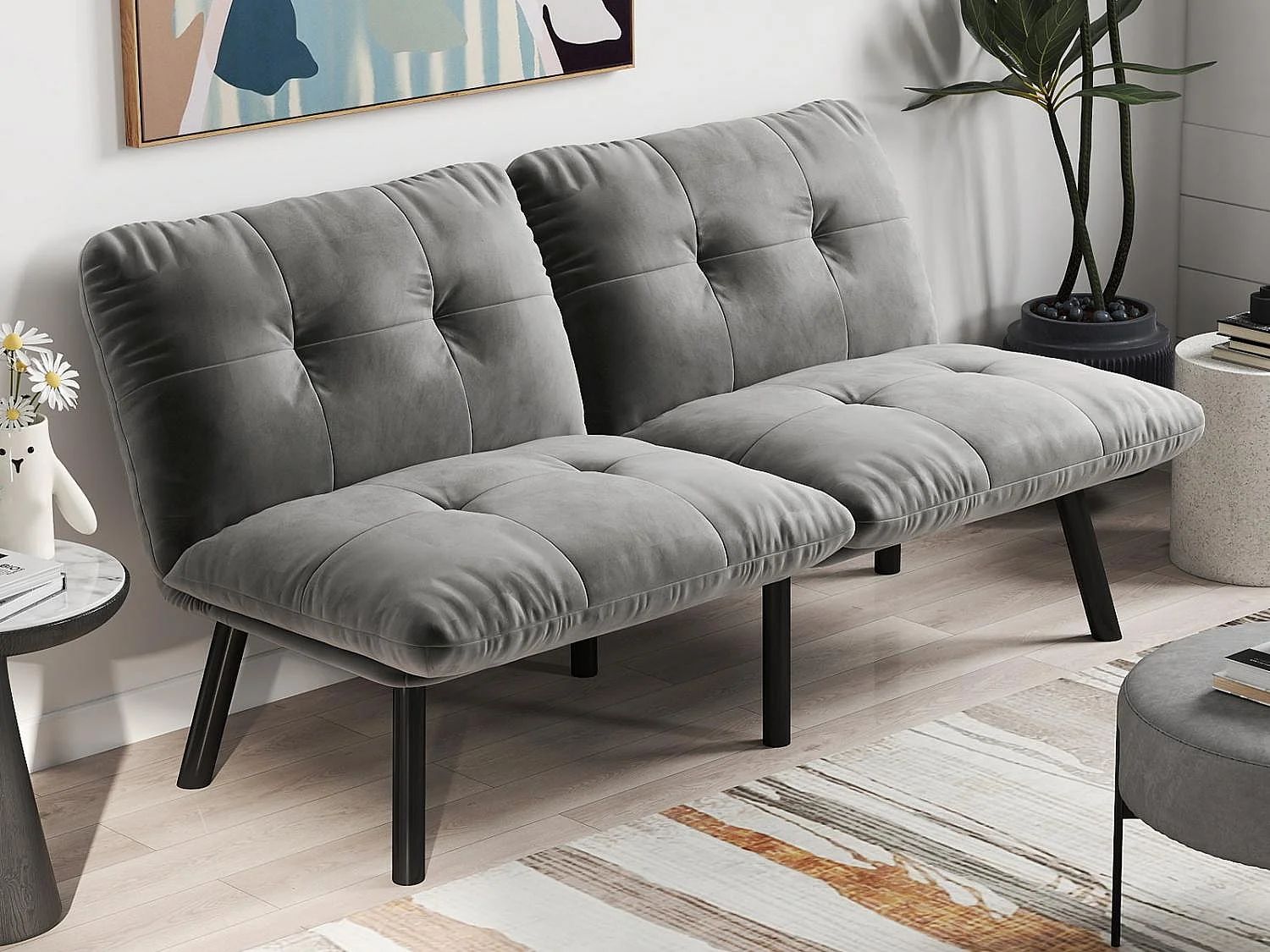 Canapé Convertible - Canapé 2 Places - Canapé Clic-Clac - 160 cm (Lit 160x102 cm) - Velours - Pour Salon, Bureau ou Chambre d‘ami