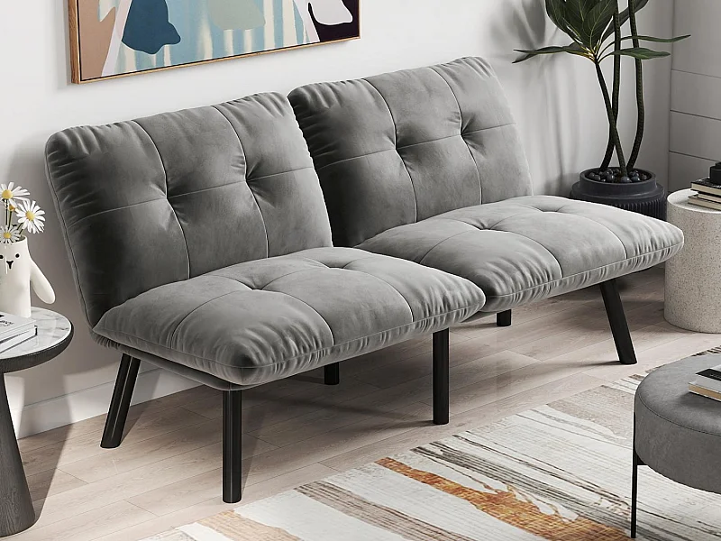 Canapé Convertible - Canapé 2 Places - Canapé Clic-Clac - 160 cm (Lit 160x102 cm) - Velours - Pour Salon, Bureau ou Chambre d‘ami