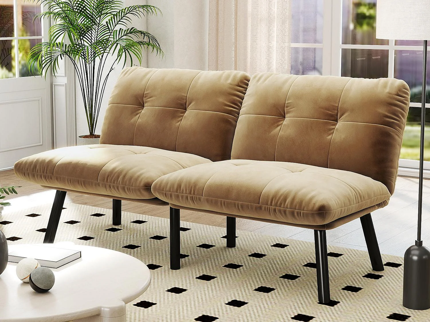 Canapé Convertible - Canapé 2 Places - Canapé Clic-Clac - 160 cm (Lit 160x102 cm) - Velours - Pour Salon, Bureau ou Chambre d‘ami