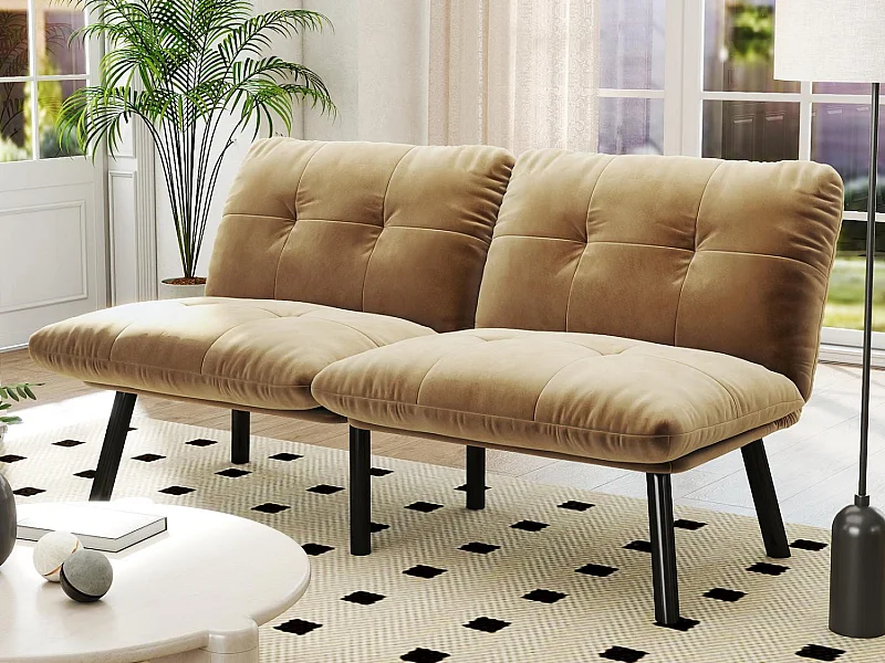Canapé Convertible - Canapé 2 Places - Canapé Clic-Clac - 160 cm (Lit 160x102 cm) - Velours - Pour Salon, Bureau ou Chambre d‘ami