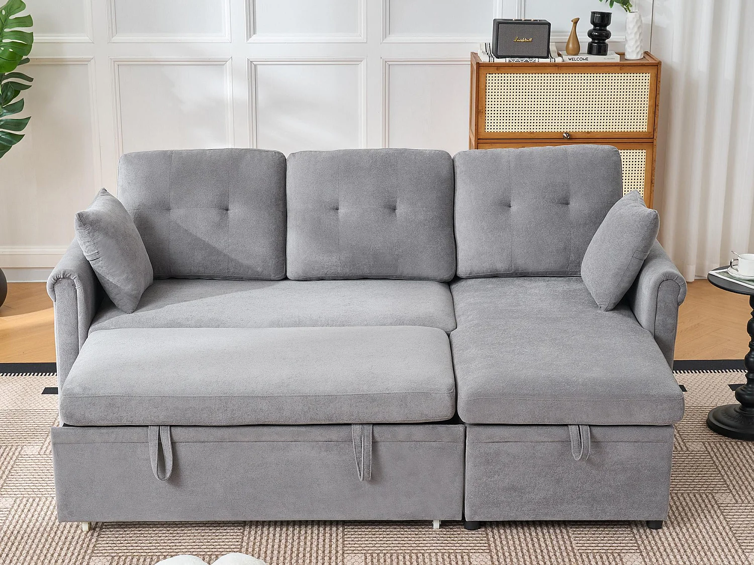 Délice - Canapé d‘Angle Convertible 3 Places - Chenille avec Coffre de Rangement et Roulettes - Idéal Studio & Appartement