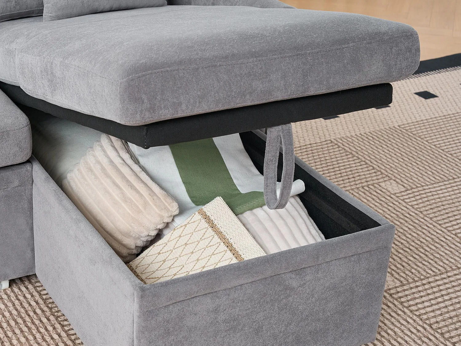 Délice - Canapé d‘Angle Convertible 3 Places - Chenille avec Coffre de Rangement et Roulettes - Idéal Studio & Appartement