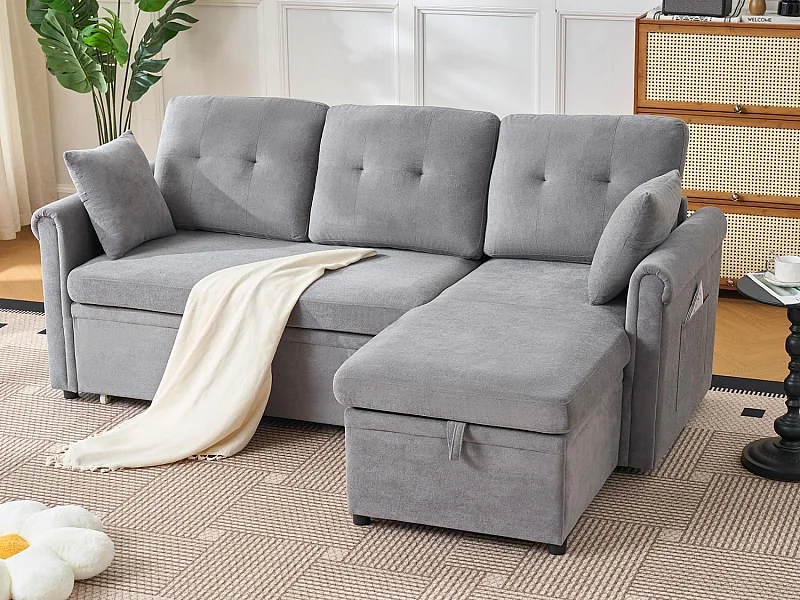 Délice - Canapé d‘Angle Convertible 3 Places - Chenille avec Coffre de Rangement et Roulettes - Idéal Studio & Appartement