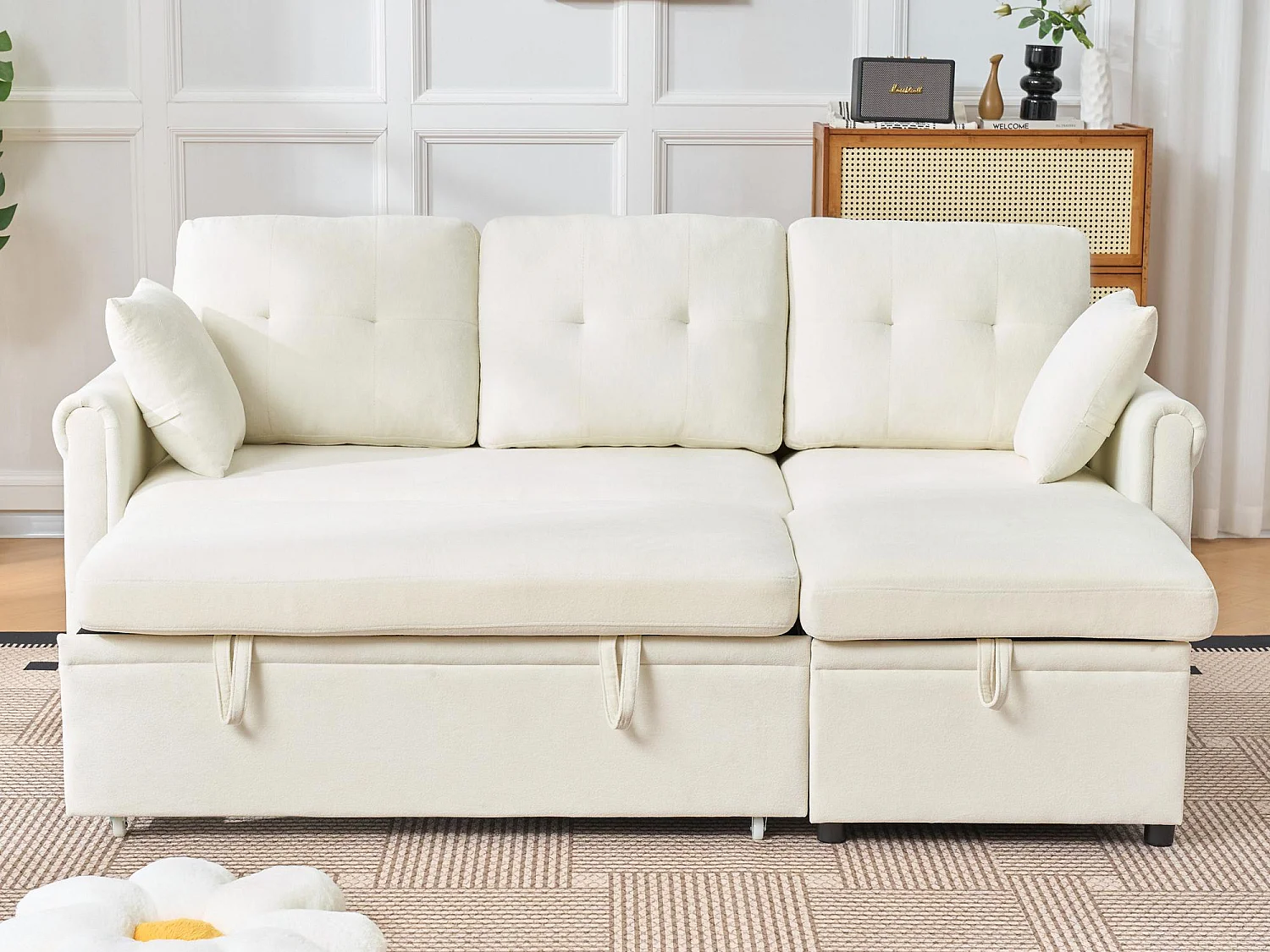 Délice - Canapé d‘Angle Convertible 3 Places - Chenille avec Coffre de Rangement et Roulettes - Idéal Studio & Appartement