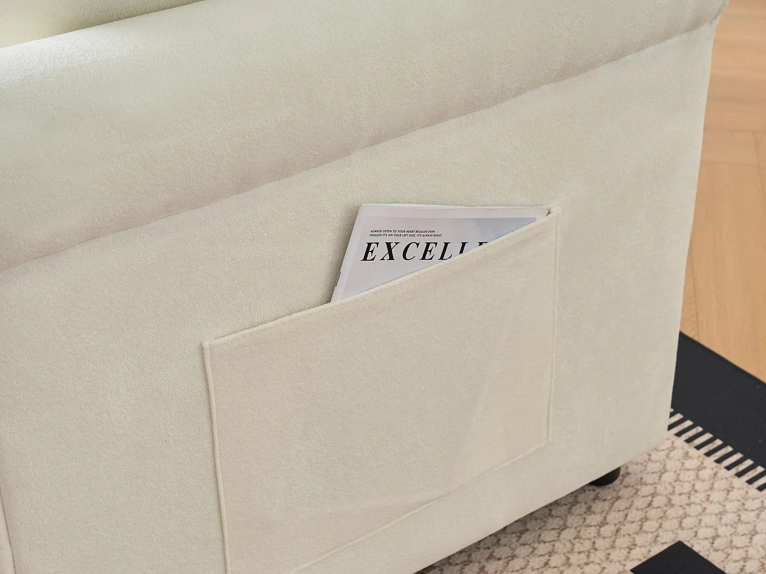 Canapé d'angle convertible 3 places avec coffre en tissu beige