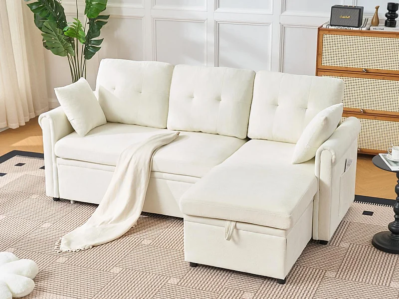 Délice - Canapé d‘Angle Convertible 3 Places - Chenille avec Coffre de Rangement et Roulettes - Idéal Studio & Appartement