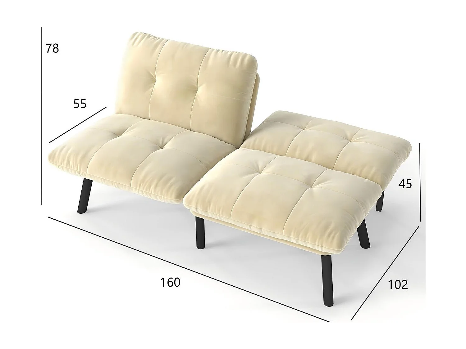 Convertibele Bank - 2-Zitsbank - Clic-Clac Bank - 160 cm (Bed 160x102 cm) - Grijs Fluweel - Voor Woonkamer, Kantoor of Logeerkamer