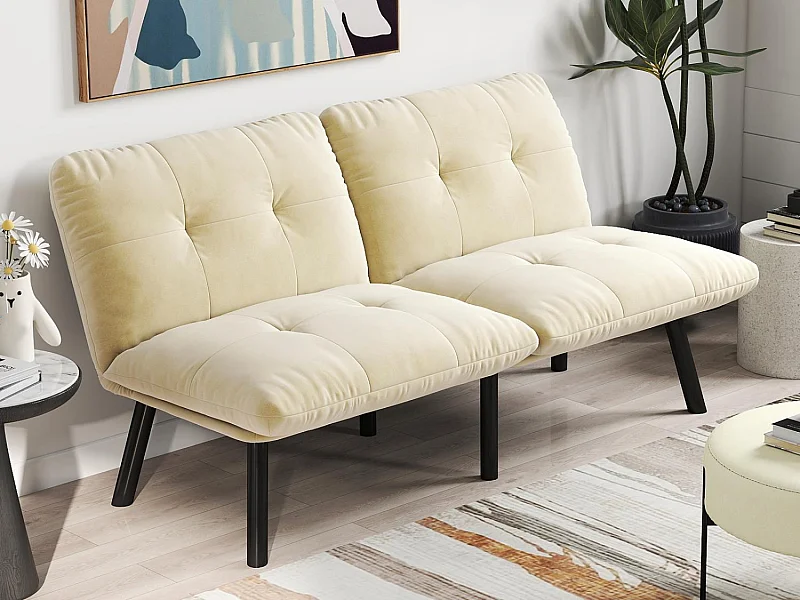 Canapé Convertible - Canapé 2 Places - Canapé Clic-Clac - 160 cm (Lit 160x102 cm) - Velours - Pour Salon, Bureau ou Chambre d‘ami