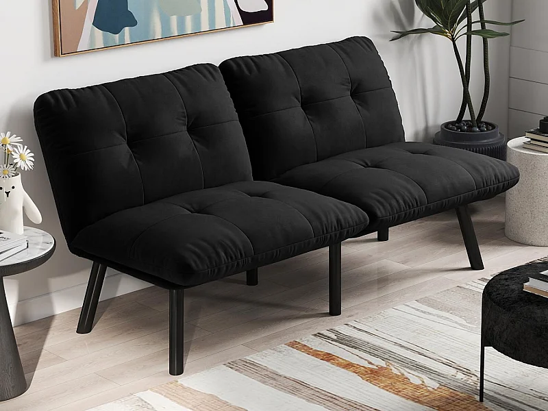 Canapé Convertible - Canapé 2 Places - Canapé Clic-Clac - 160 cm (Lit 160x102 cm) - Velours - Pour Salon, Bureau ou Chambre d‘ami