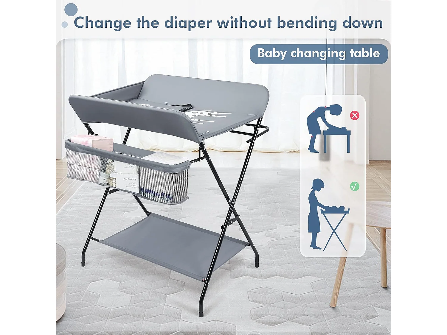Wiegkledenbord voor baby's met badmat en opbergruimte, met afzonderlijke opbergszakken, opvouwbaar en ruimtebesparend