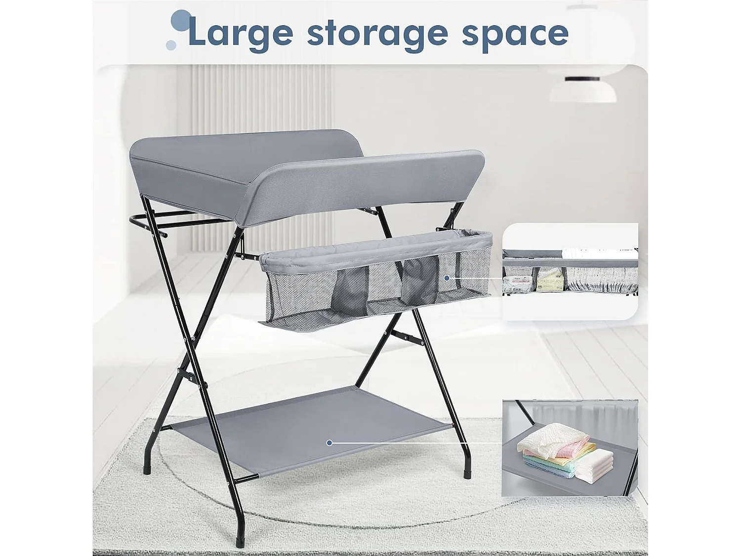 Wiegkledenbord voor baby's met badmat en opbergruimte, met afzonderlijke opbergszakken, opvouwbaar en ruimtebesparend