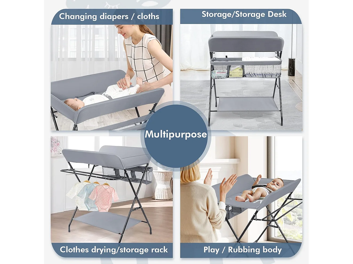 Wiegkledenbord voor baby's met badmat en opbergruimte, met afzonderlijke opbergszakken, opvouwbaar en ruimtebesparend