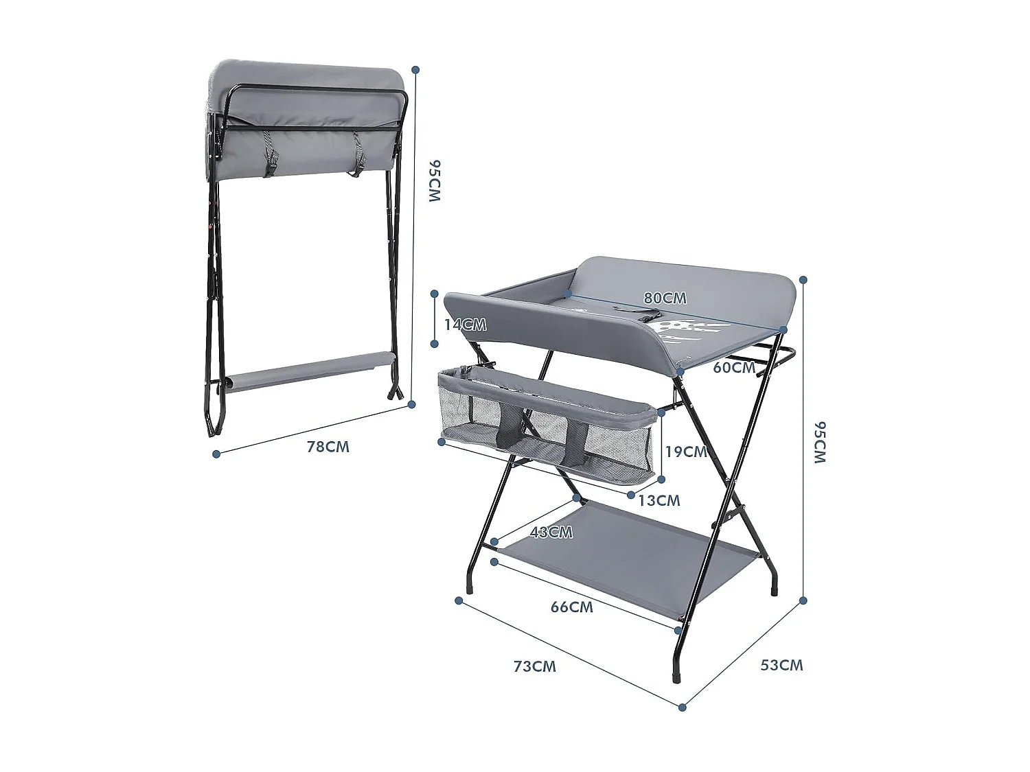 Wiegkledenbord voor baby's met badmat en opbergruimte, met afzonderlijke opbergszakken, opvouwbaar en ruimtebesparend