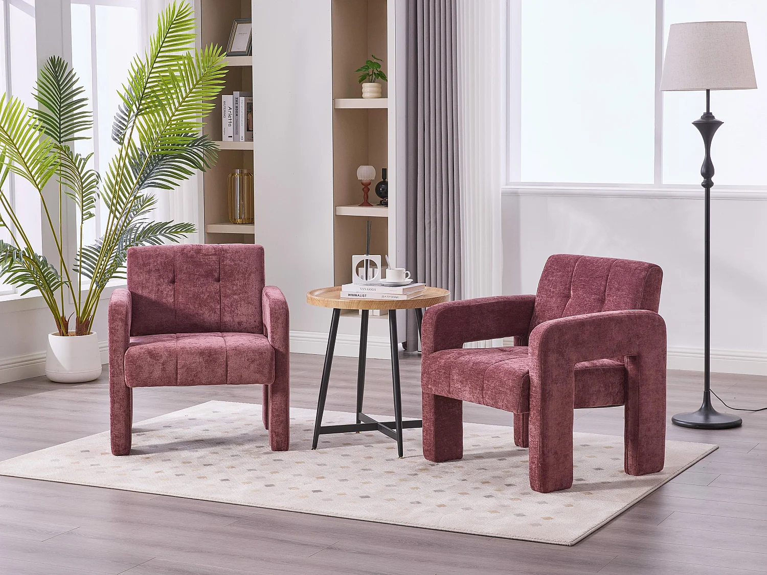 Moderne Chenille Fauteuil met Ruitmotief – Ergonomische Armleuningen, 230 kg Draagvermogen, Afgeronde Hoeken – Voor Woonkamer, Slaapkamer, Kantoor