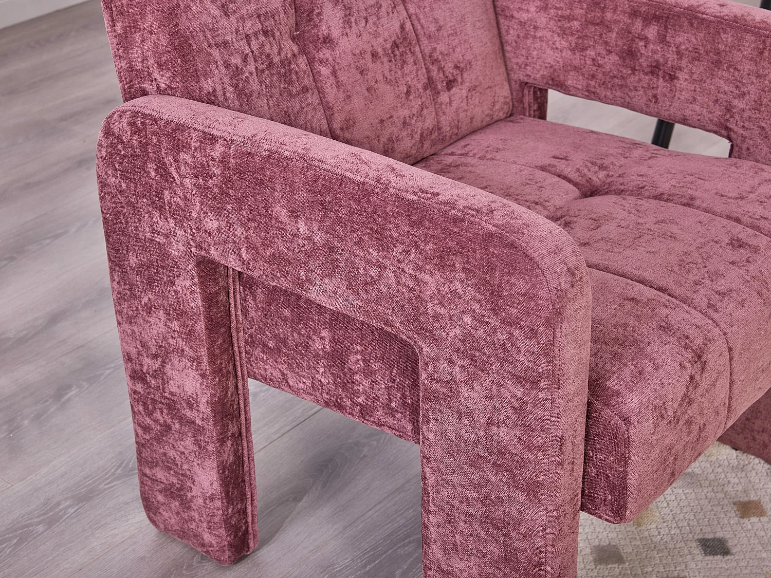 Moderne Chenille Fauteuil met Ruitmotief – Ergonomische Armleuningen, 230 kg Draagvermogen, Afgeronde Hoeken – Voor Woonkamer, Slaapkamer, Kantoor
