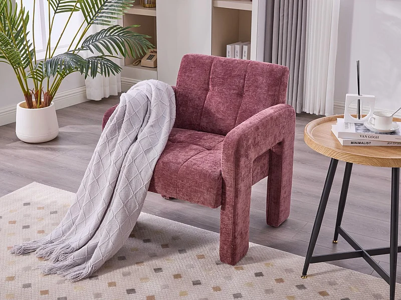 Moderne Chenille Fauteuil met Ruitmotief – Ergonomische Armleuningen, 230 kg Draagvermogen, Afgeronde Hoeken – Voor Woonkamer, Slaapkamer, Kantoor