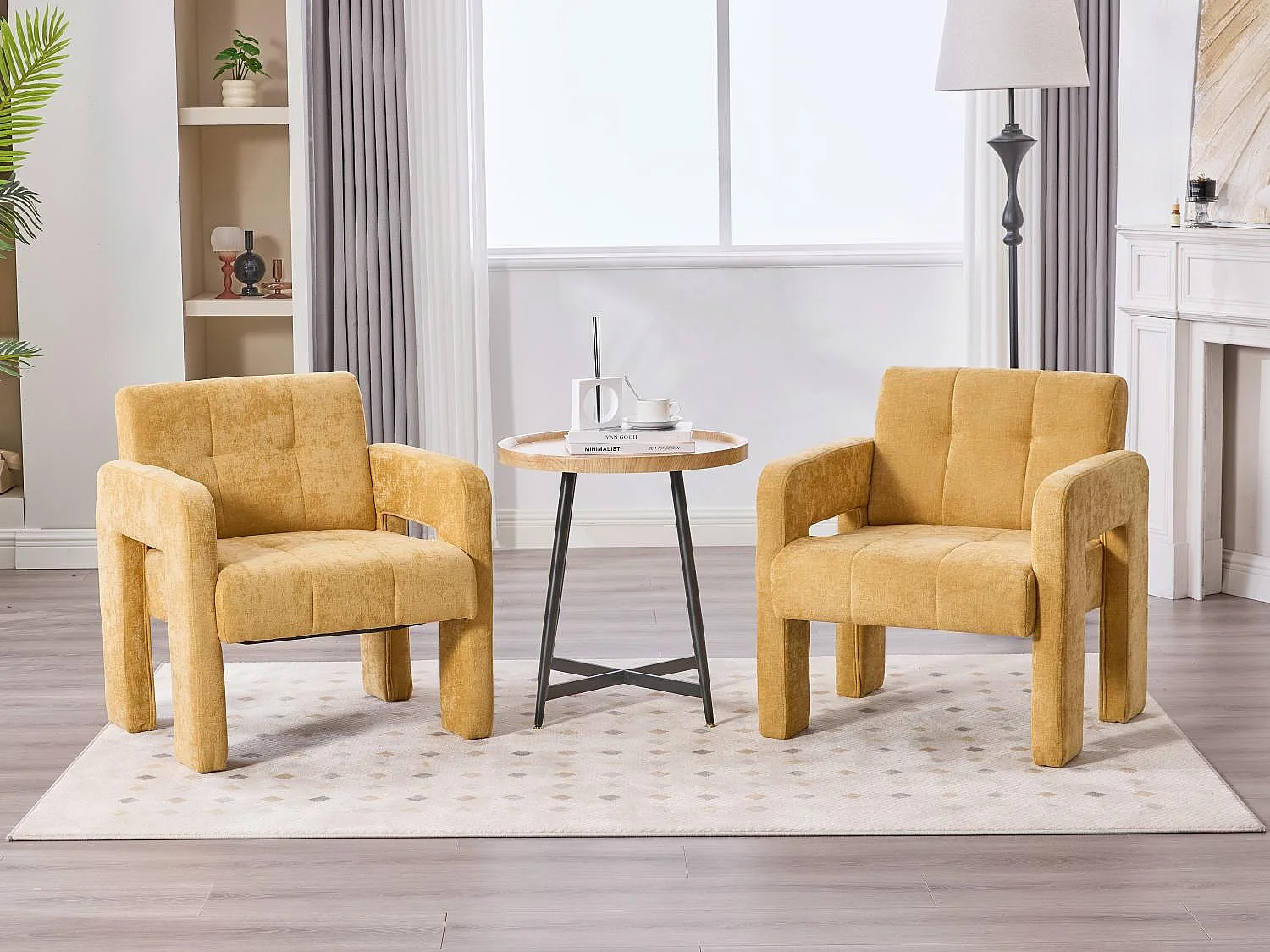 Moderne Chenille Fauteuil met Ruitmotief – Ergonomische Armleuningen, 230 kg Draagvermogen, Afgeronde Hoeken – Voor Woonkamer, Slaapkamer, Kantoor