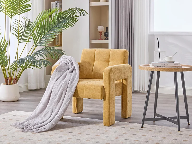 Moderne Chenille Fauteuil met Ruitmotief – Ergonomische Armleuningen, 230 kg Draagvermogen, Afgeronde Hoeken – Voor Woonkamer, Slaapkamer, Kantoor