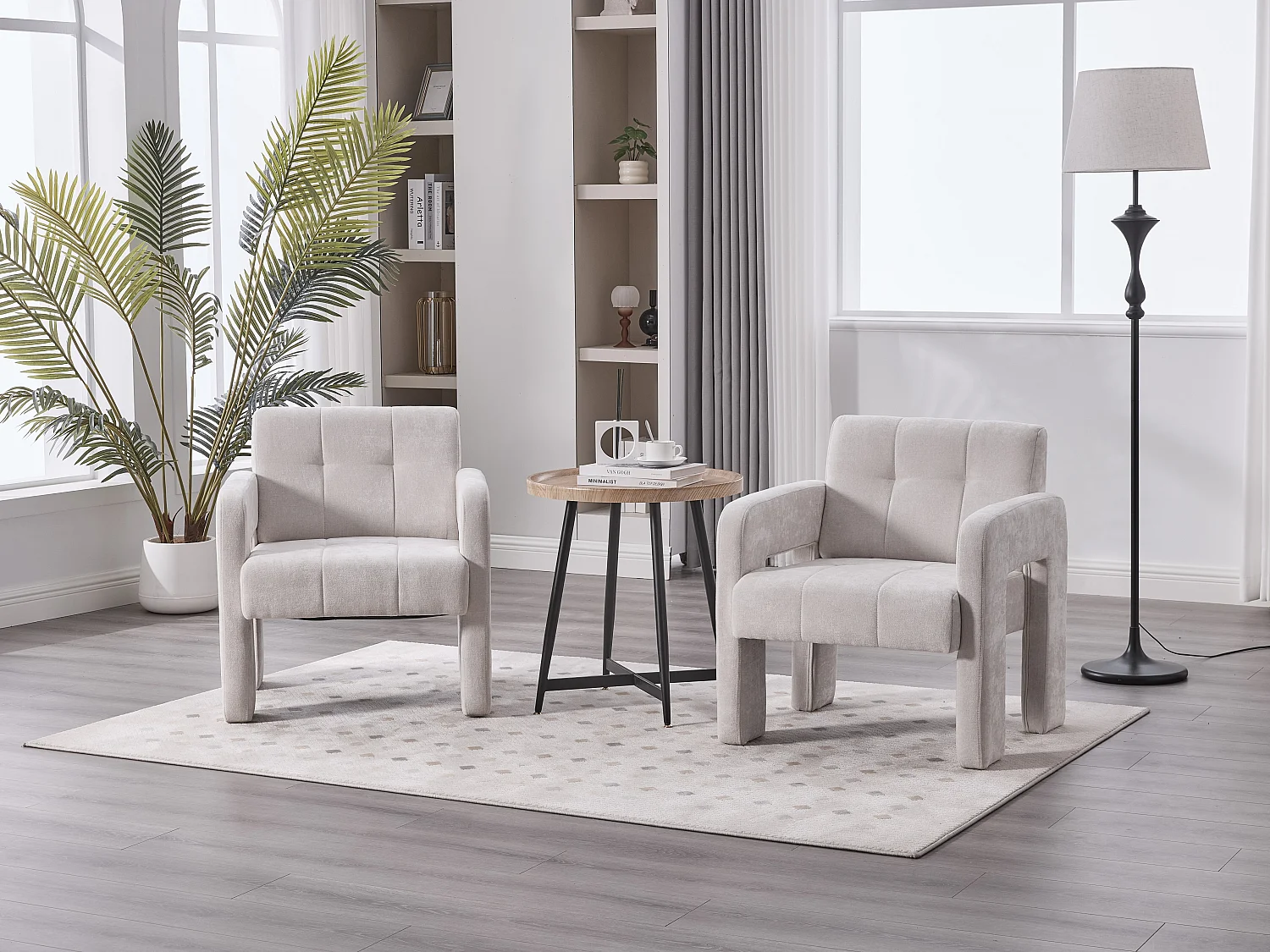 Moderne Chenille Fauteuil met Ruitmotief – Ergonomische Armleuningen, 230 kg Draagvermogen, Afgeronde Hoeken – Voor Woonkamer, Slaapkamer, Kantoor